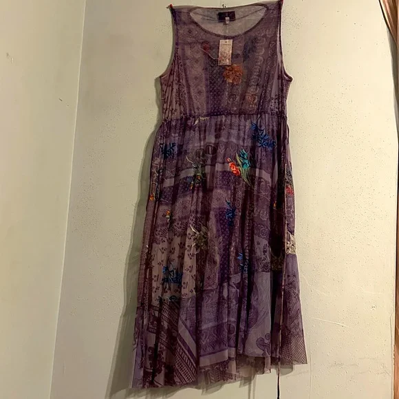 NWT Johnny Was Embroidered Purple Sleeveless Dress Mesh. - Picture 5 of 9